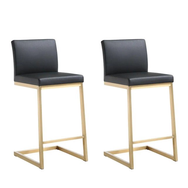 Parma Black Vegan Leather & Gold Steel Counter Stools - Set of 2 For Sale - Image 12 of 12