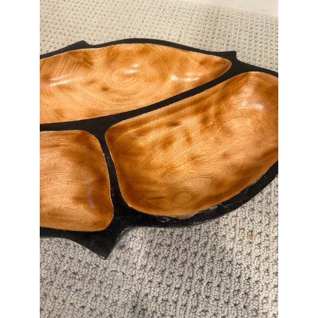 Wood Three Section Carved Wood Decorative Bowl For Sale - Image 7 of 7