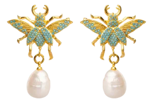 Divine Connection Queen Bee Turquoise & Gold Chunky Earrings, A Pair