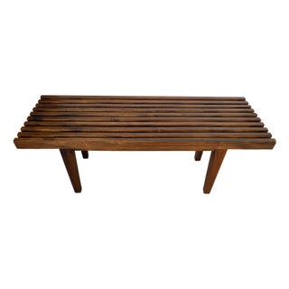 Vintage Mid-Century Modern Solid Teak Slat Bench / Coffee Table For Sale