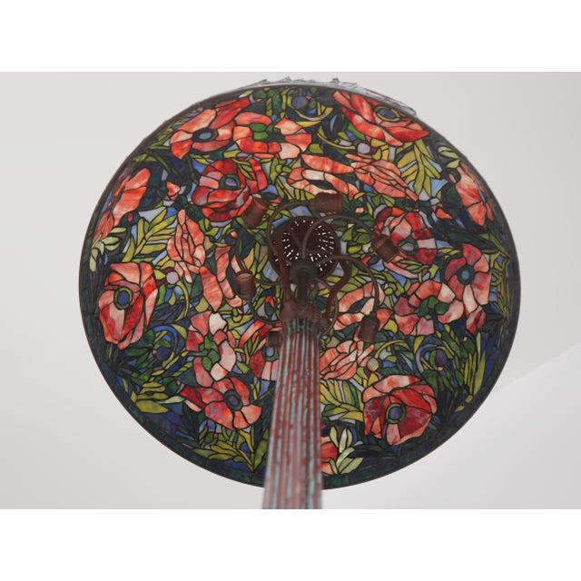 Bronze Louis Comfort Tiffany Style Oriental Poppy Floor Lamp For Sale - Image 8 of 15