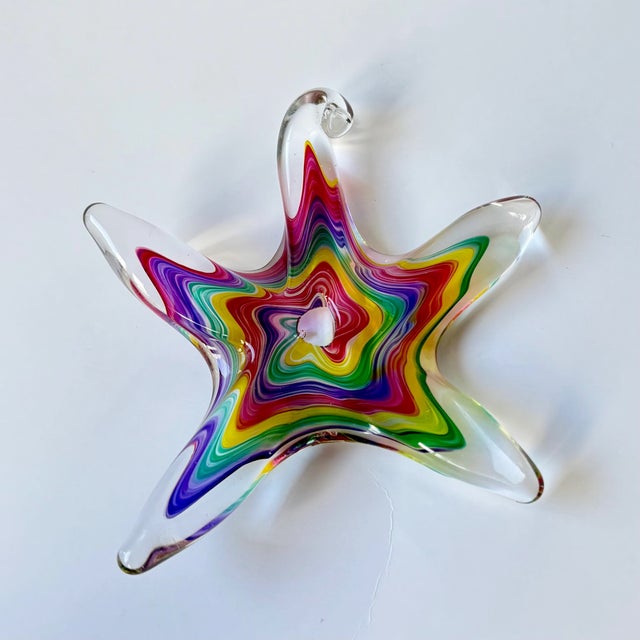 Contemporary Luke Adams Art Glass Starfish | Multicolor Handblown Ornament, Suncatcher For Sale - Image 3 of 8
