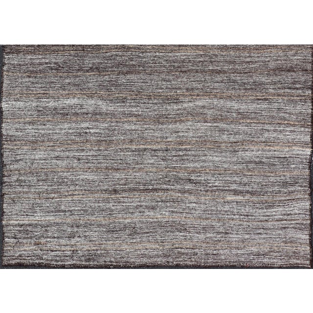 Vintage Turkish Kilim Rug With Variegated Stripes in Charcoal, Gray & Ivory For Sale - Image 10 of 14