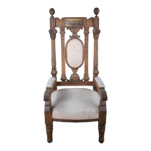 Late 19th Century Antique Victorian Ornate Carved Oak Throne Armchair