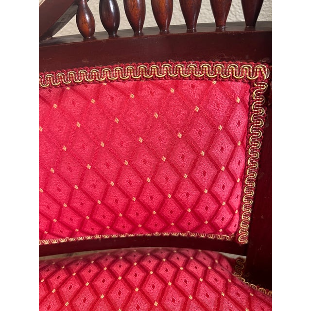 Wood Edwardian Neoclassical Mahogany Parlor Settee, Circa 1900, Professionally Upholstered For Sale - Image 7 of 12