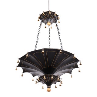 Vintage Three Up Side Down Umbrella Ceiling Chandelier With Bells, For Sale
