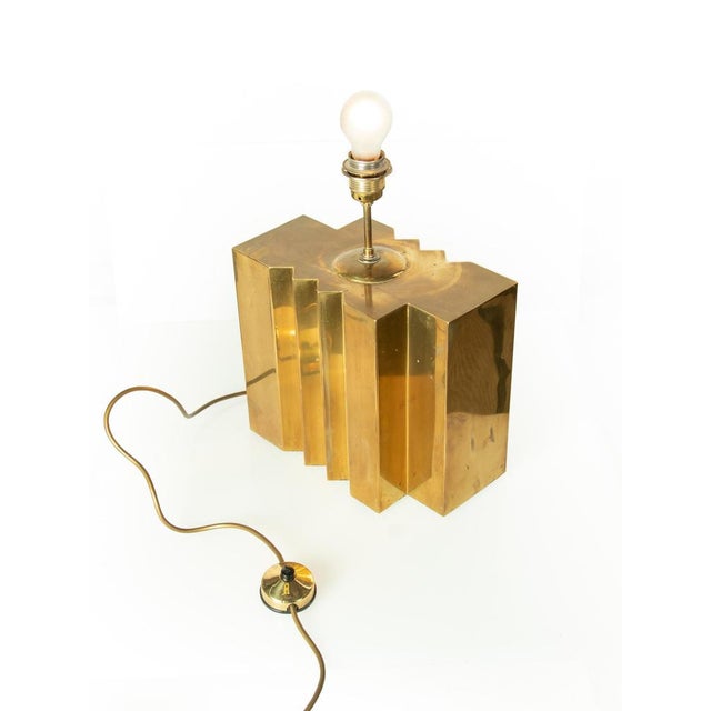 Gold Large Brass Table Lamp by G. Autier, France, 1970s For Sale - Image 8 of 13