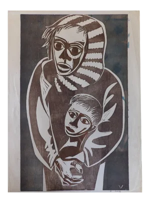 Herman Volz Postmodern Expressionist Woodcut Print