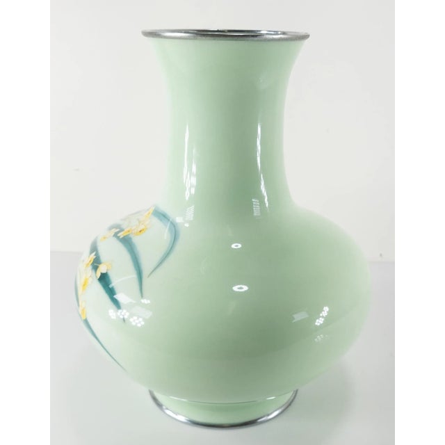 Metal Mid 20th Century Japanese Mint Celadon Green Cloisonne Vase by Tamura III For Sale - Image 7 of 13