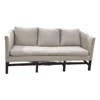 Vintage Chippendale Tuxedo Sofa! Linen/Blend New Upholstery For Sale