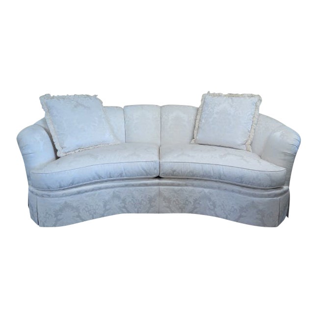 Stickley White Damask Upholstered Sofa & Pillows Chairish
