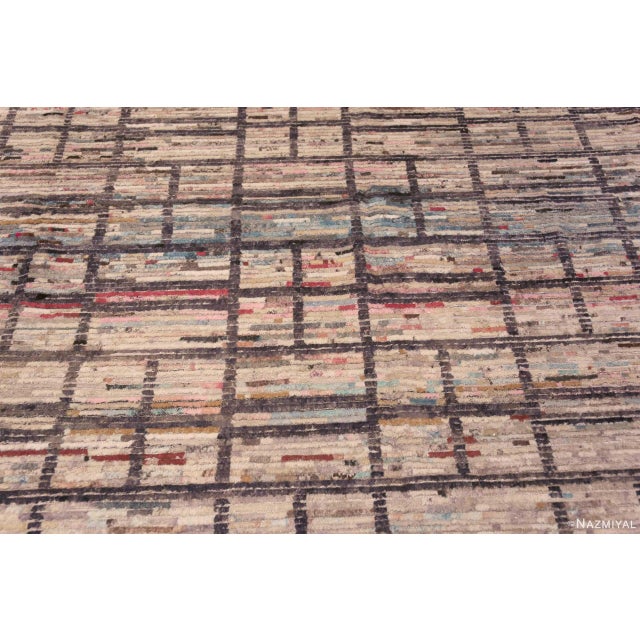 Modern Geometric Grid Design Wool Pile Handmade Contemporary Area Rug For Sale - Image 4 of 6