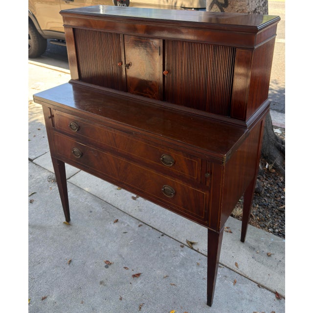 Wood Antique American Federal Secretary Desk W Tambour Doors For Sale - Image 7 of 9