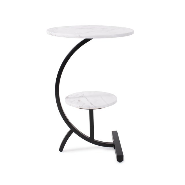 This Tobin drink table features a beautiful white marble top and shelf on a sleek matte black contemporary base. This...