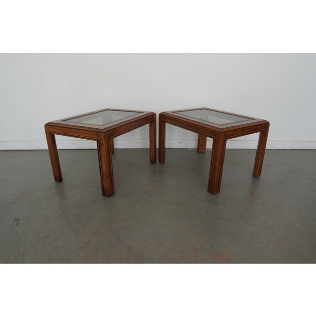 1980s Vintage Drexel Heritage Accolade Collection Glass-Top End Tables (Set of 2) For Sale - Image 14 of 15