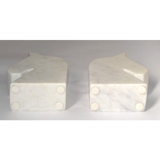 Set of 2 Italian White Carrara Marble Horse Head Shaped Animal Bookends For Sale - Image 10 of 12