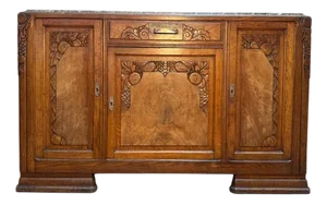 Art Deco Sideboard in Oak with Green Marble Top