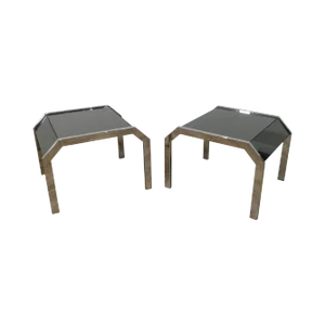 Mid-Century Modern Chrome & Smoked Mirror Side Tables - a Pair