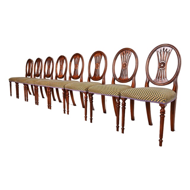 French Regency Louis XVI Carved Mahogany Dining Chairs by Bevan Funnell, Set of Eight For Sale