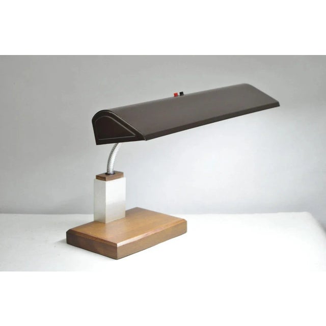 Vintage Mid Century Modern Gooseneck Walnut Base Brown Mad Men Desk Lamp For Sale - Image 12 of 12