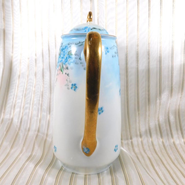1960s Signed White Chocolate Pot Coffee Pot With Hand Painted Flowers For Sale - Image 4 of 11