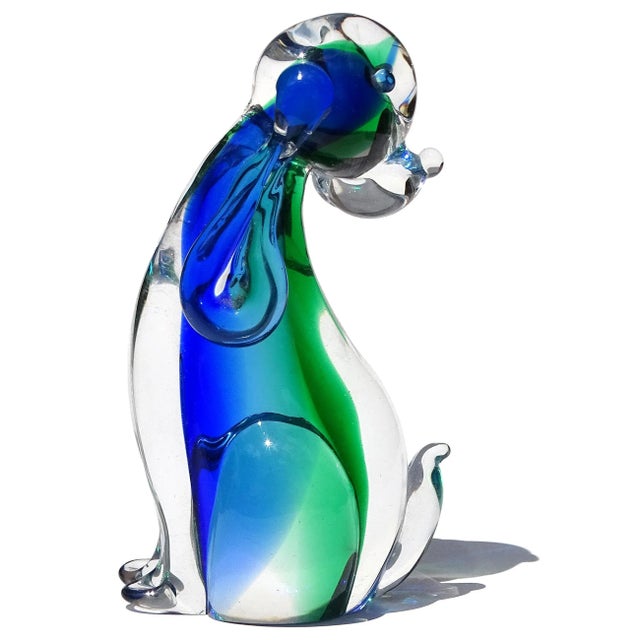 Late 20th Century Murano Sommerso Blue Green Italian Art Glass Vintage Puppy Dog Figure Sculpture, Manner of Seguso, Nason For Sale - Image 5 of 7