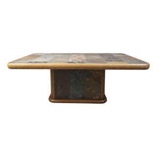 Brutalist Oak and Stone Coffee Table, 1970s For Sale