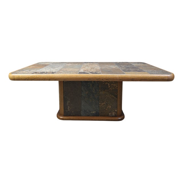 Brutalist Oak and Stone Coffee Table, 1970s For Sale