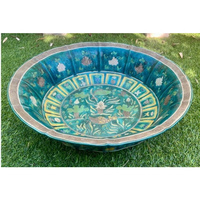 Large Ming Dynasty Chinese Fahua Ware Lotus Pond Fish Basin 5" H X 17.75" W For Sale - Image 13 of 18