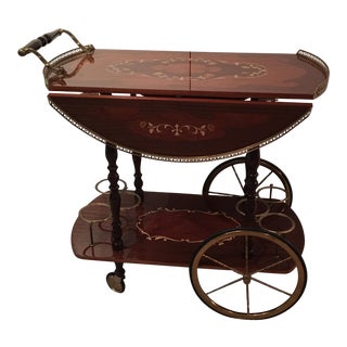 Genuine Italian Marquetry Drop Leaf Beverage Cart For Sale