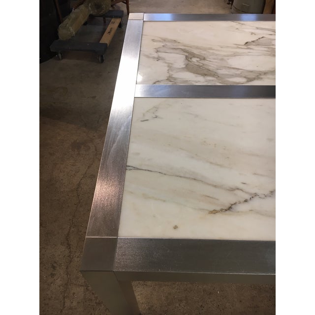 1970s 1970s Brushed Aluminum + Inset Portuguese Marble Dining Table For Sale - Image 5 of 12