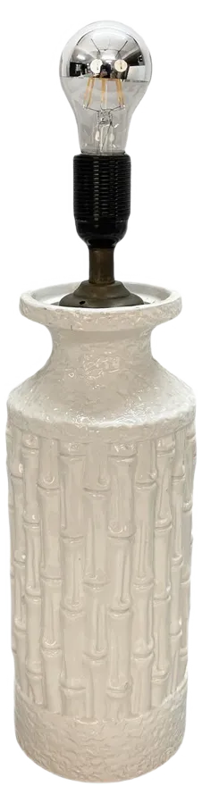 Mid-Century Italian White Ceramic & Faux Bamboo Table Lamp by Tommaso Barbi, 1970s