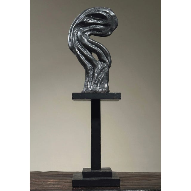 Abstract Biomorphic Black Glazed Stoneware Sculpture, Signed (C. 1970) For Sale - Image 4 of 7