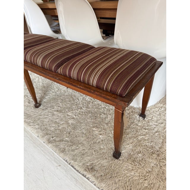 Mid-Century Modern Vintage Italian Multi Seat Wooden Bench, Newly Reupholstered in Stripes For Sale - Image 3 of 18