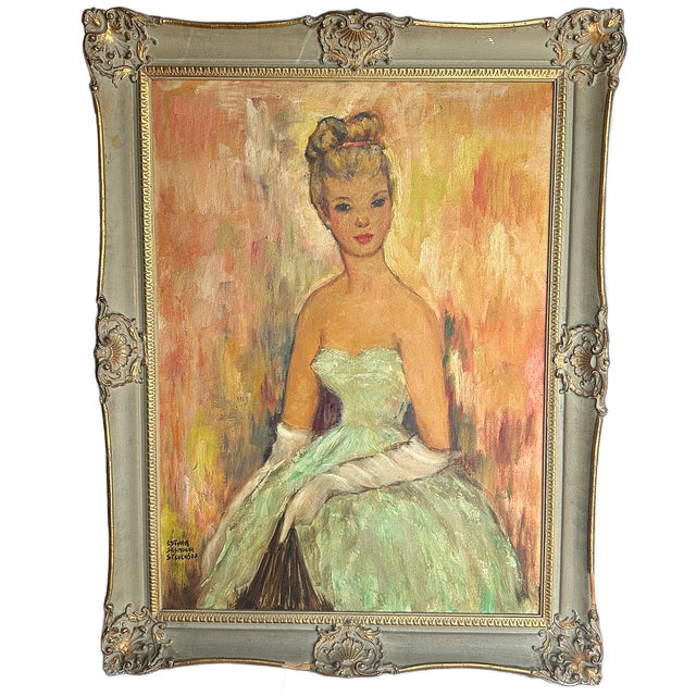 1950's Young Woman Portrait Oil Painting Framed in Rococo Revival Frame by Esther Seymour Stevenson For Sale