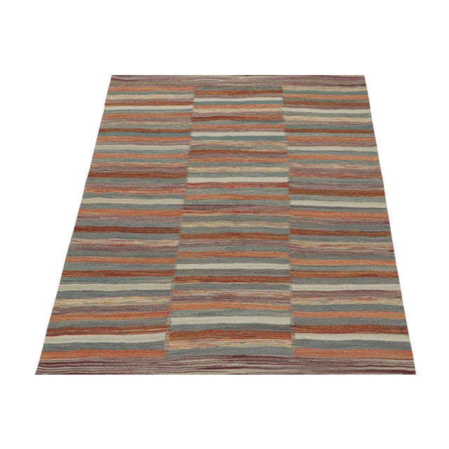 1950s 1950s Vintage Persian Kilim in Panel-Weave With Polychromatic Stripes by Rug & Kilim For Sale - Image 5 of 7