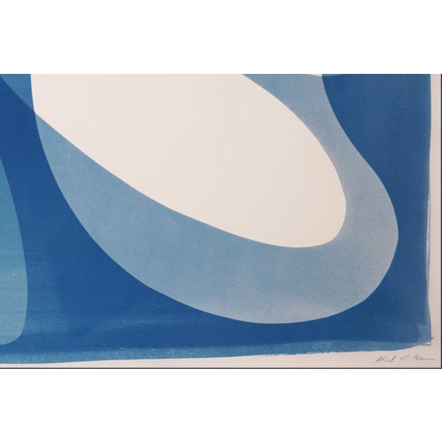 2020s 2026, Abstract Organic Monotype, Modern Floating Shapes in Blue Tones, Back to Back, Handmade MOnotype Cyanotype on Watercolor Paper For Sale - Image 5 of 8