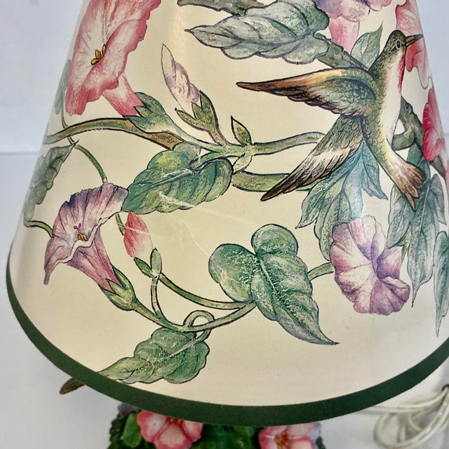 1980s Vintage English Garden Chippendale Hummingbird Petite Table Lamp For Sale - Image 18 of 18