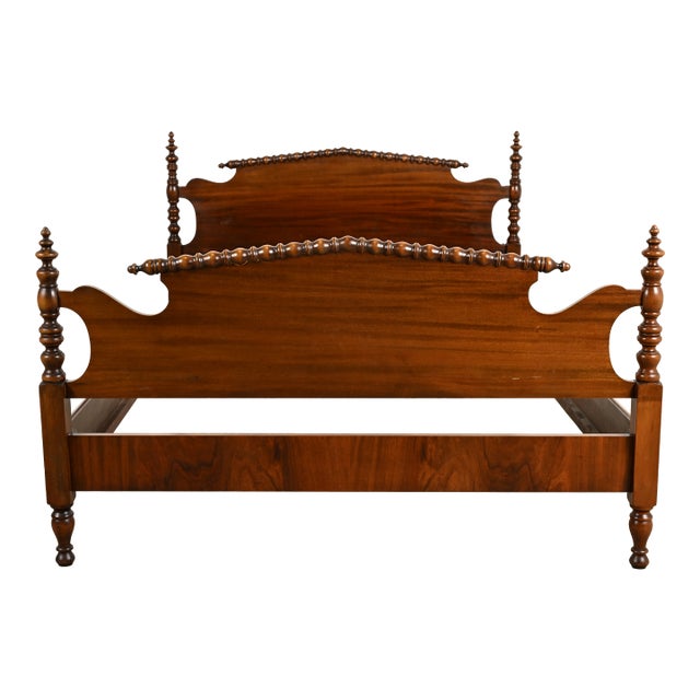 Berkey & Gay Antique Early American Carved Mahogany Full Size Bed, Circa 1920s For Sale
