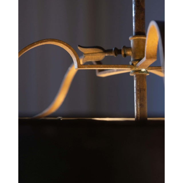 Dark Green 19th-Century French Bouillotte Chandelier in Tole and Bronze For Sale - Image 8 of 9
