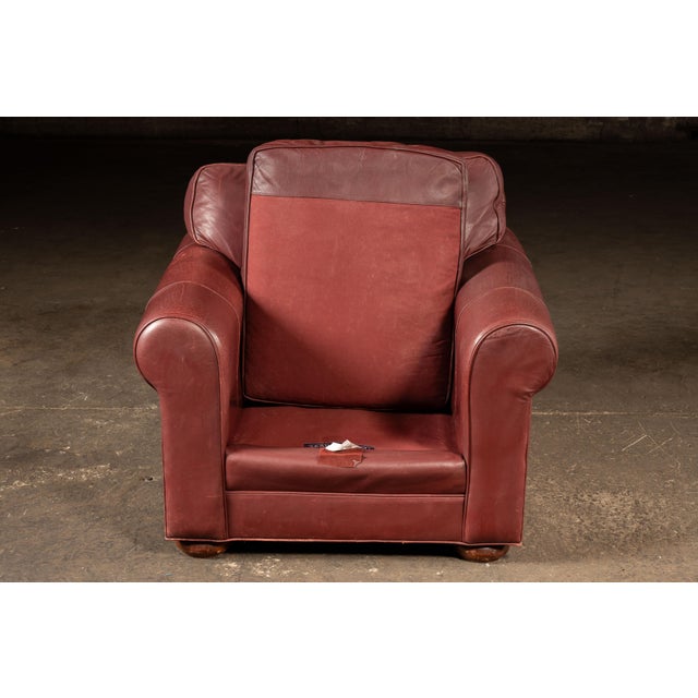 Late 20th Century Red Leather Armchair With Ottoman For Sale - Image 4 of 18
