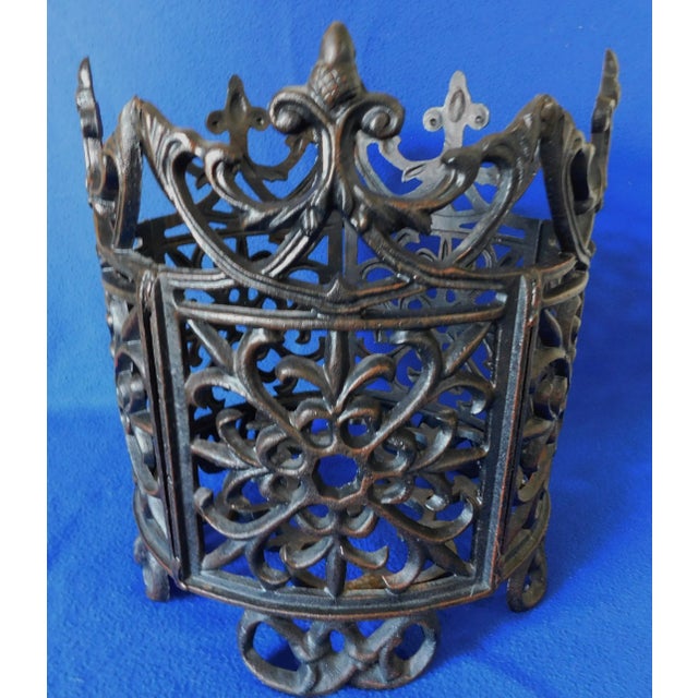 Heavy Ornate Black Cast Iron Acorn Finial Footed Outdoor Garden Planter For Sale In West Palm - Image 6 of 10