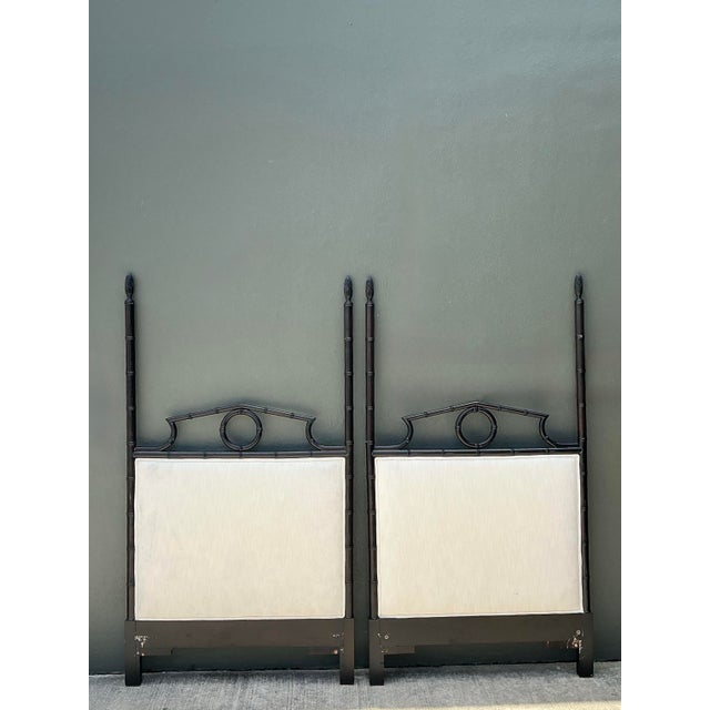 Vintage Faux Bamboo Pediment Twin Headboards - A Pair For Sale - Image 9 of 12