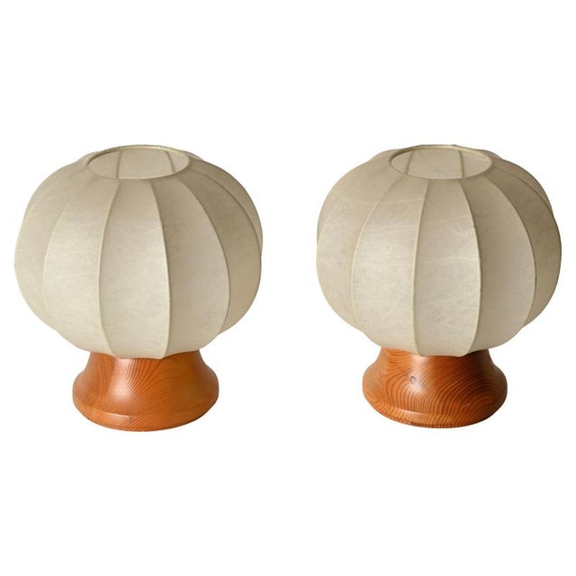 Mid-Century Cocoon Table Lamps with Oak Bases attributed to Achille Castiglioni for Flos, Italy, 1960s, Set of 2 For Sale - Image 14 of 14