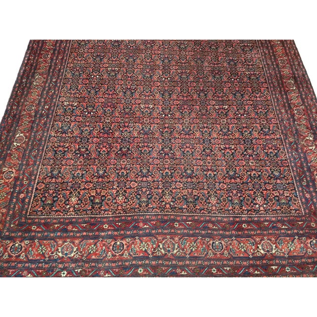 French Country Vintage Persian Bidjar Rug, All-Over Herati Geometric Pattern, in Midnight Blue & Rust-Red, 9’ X 12’ For Sale - Image 3 of 12
