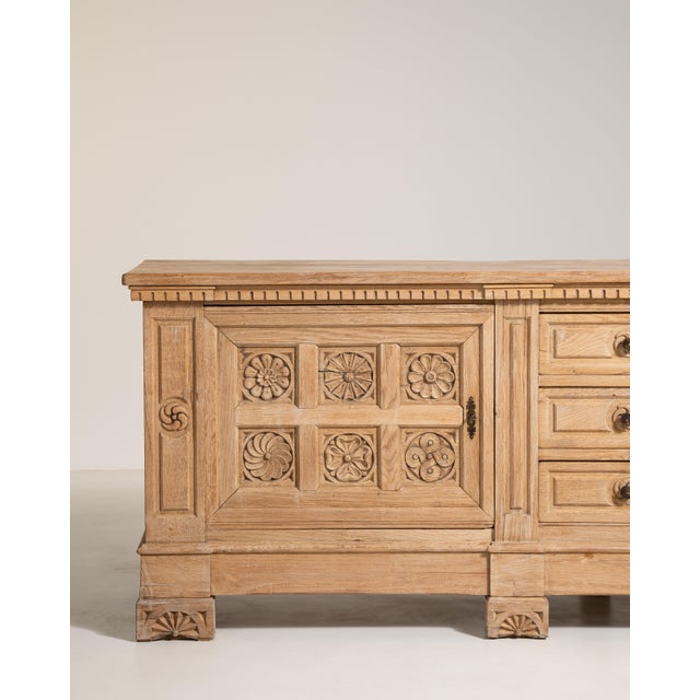 1970s Carved Brutalist Oak Buffet For Sale In Greensboro - Image 6 of 14