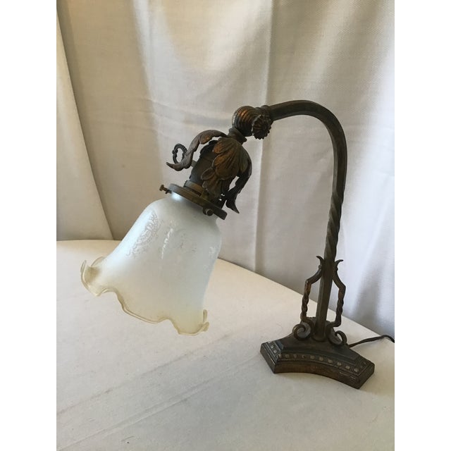 Vintage 1920s Art Nouveau Gooseneck Desk Lamp With Etched Glass Shade Chairish
