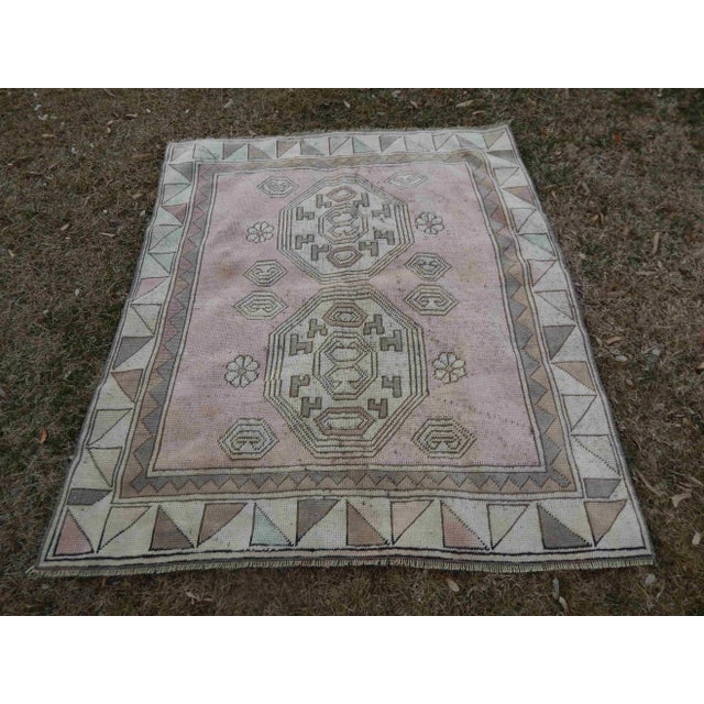 Distressed Oushak Rug 3′12″ × 4′7″ For Sale - Image 10 of 10