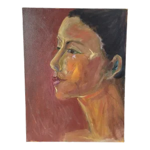 Vintage Portrait of "Woman Side View" Oil on Canvas by Rosemary Rabut Signed 18x24