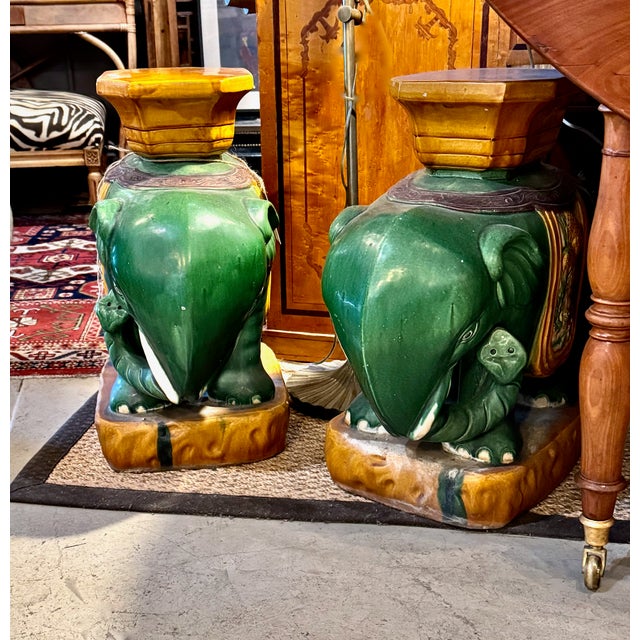 Green Pair Elephant Form Garden Stools For Sale - Image 8 of 8